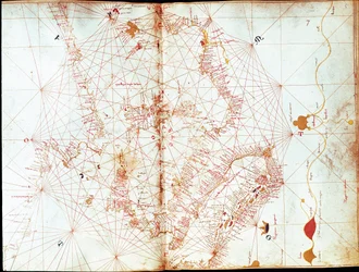 船乗りの地図製作者アンドレア・ビアンコが描いたイタリアの地図（15世紀