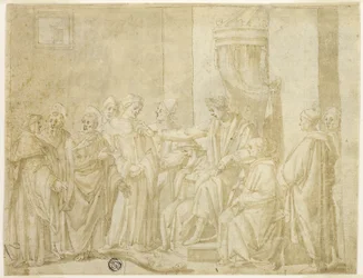 ネロの前でシモン・マグスと論争する聖ペトロと聖パウロ (直訳); モーセの物語からの 5 つのシーン (裏面)