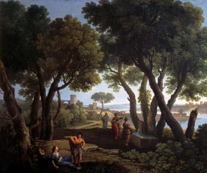 井戸に女がいる風景」アンドレア・ロカテッリ（1695-1741）作、油彩・カンヴァス、61x73cm。