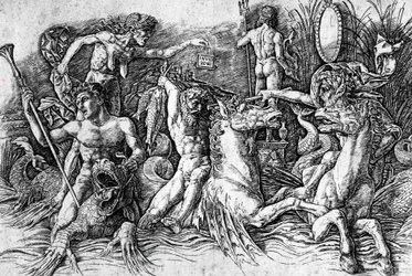 アンドレア・マンテーニャ（1431-1506）の「海の神々の戦い」、エングレーヴィング。詳細