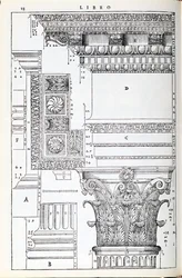 1570年に最初に出版された、パラディオによって書かれた「I Quattro Libri dell&39;Architettura」のファクシミリコピーからのイラスト