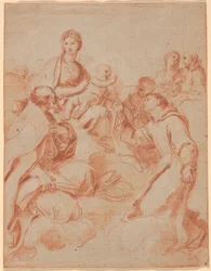 聖母子とパドヴァの聖アントニオがユリを子供に渡す