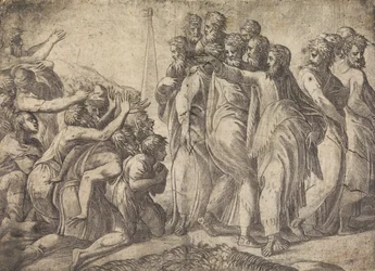 ハンセン病患者を癒すキリスト、約。 1545年。