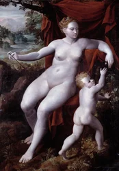 ヴィーナスとキューピッドの絵 アンドレア・セミノ（1526-1594） 1577年 ジェネス、ストラーダ・ヌオーヴァ美術館（元パラッツォ・ビアンコ
