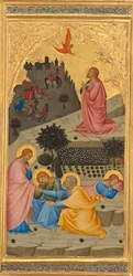 庭の苦しみ、c.1380（木製パネルの卵のテンペラと金箔）