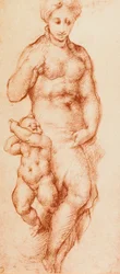 ポントルモによって描かれたチャリティーは、以前はアンドレア・デル・サルトに帰属していました。内閣描画と版画、ウフィツィ美術館、フィレンツェ
