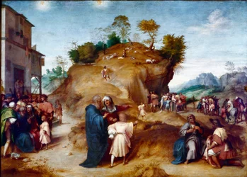 ヤコブの息子ヨセフの歴史 「父の夢を解釈するヨセフ」 アンドレア・デル・サルト（1486-1530）による木の上の絵画 1515-1517年 薄暗い。98x135 cm フィレンツェ、ピッティ宮殿、ガレリア・パラティーナ