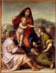 マドンナ・デッラ・スカラ天使のいる聖家族アンドレア・デル・サルト（1486-1531）作画 1522-1523日1,77x1,35 m マドリード、プラド美術館