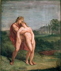 アポロとヒヤシンス（ヒヤシンス）」 フレスコ画 アンドレア・アッピアーニ（1754-1817）作 薄さ116x100cm ミラノ、ブレラ絵画館