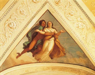 マーキュリーが描かれたベゼル、アンドレア・アピアーニ（1754-1817）のフレスコ画、イタリア、モンツァのヴィラ・レアーレ