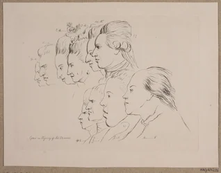 10 人の肖像画: エネヴォルド ブラント、ヨハン フリードリヒ ストルーエンゼー、キャロライン マチルド、ジュリアン マリー、フレデリック公子、クリスティアン 7 世、マリー ジャンヌ クレメンス、J. F. クレメンス、イェンス ユエル、ニコライ アビルガード