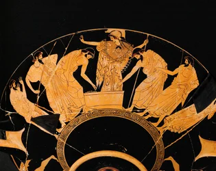 女神アテナの足元で、ギリシアの2人の戦士が、殺されたアキレスの武器と鎧のくじを引く...。