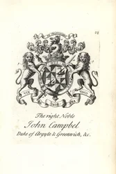第2代アーガイル＆グリニッジ公爵、右貴族ジョン・キャンベルの紋章とクレスト。