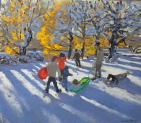 紅葉と雪、アレスツリー公園（油彩・キャンバス）