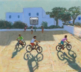自転車に乗った少年たち、ギリシャ（油彩・キャンバス）