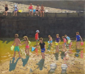 Crabbing in the Harbour,Bude, Cornwall ,2018,(oil on canvas)