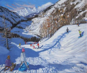 モミの木の影とスキーヤーTignes.2014、