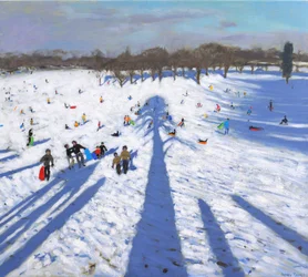 Sledging,Wollaton Park ,2017,(oil on canvas)