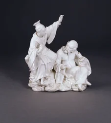 感覚のセットから聴覚を象徴するダービー・ドライエッジ・シノワズリーグループ、1750-52年頃（陶磁器