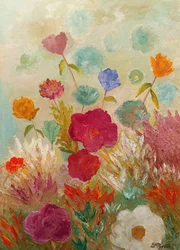 幻想的な庭の花々