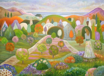 幻想的な庭園の女性