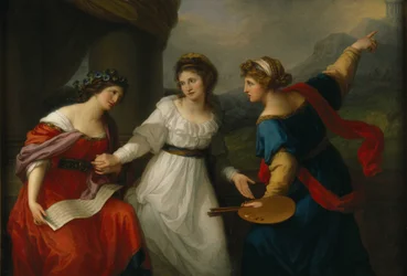 音楽芸術と絵画の間で躊躇している芸術家の自画像、1794年。