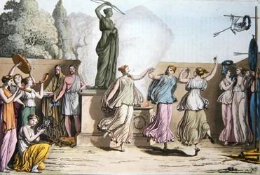 デリアン・ダンス（ジュール・フェラリオ著「Le Costume Ancien ou Moderne」からの挿絵、パオロ・フマガッリの彫版、1819年ミラノ（カラーエングレーヴィング）