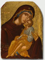 神の母と幼いキリストの聖母エレウザのアイコンc。 1425-50。
