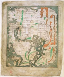 Cott Tib B V Part 1 f.56v 長方形の世界地図、1030年頃（ベラム）