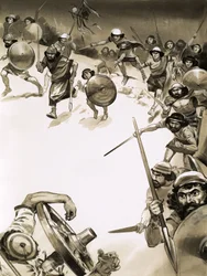 ローマ人を襲う古代ブリトン人（？）