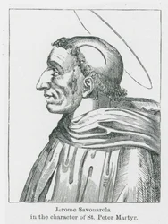 聖ペトロ殉教者に扮したジェローム・サヴォナローラ（リトグラフ）