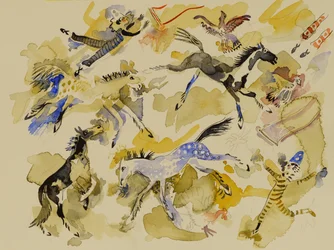 馬とピエロ、2023年（水彩画）