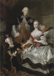 Pierre III Fiodorovitch, empereur de Russie et Catherine Alexeivna (Catherine II) - ピョートル・フィヨドロヴィッチ大公とカトリーヌ・アレクセイヴナ大公妃の肖像、リジウスカ、アンナ・ロジーナ（1713-1783）作。油彩・キャンバス