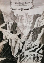 1706年に出版されたJohann Jacob Scheuchzeri著「Itinera Alpina」の第1巻の表紙（彫刻）。