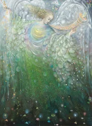 成長の天使, 2009 （ベルギーリネンに油彩と金箔）