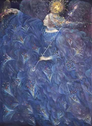 力の天使》2010年（ベルギー製リネンに油彩と金箔）