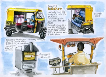 人力車、2019年（水彩＆ペン）