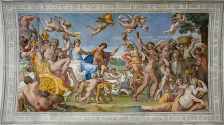 バッカスとアリアドネの勝利」カラッチ、アンニバレ（1560-1609）。フレスコ画、約1597年、ローマ、ファルネーゼ宮