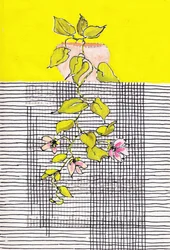 花を咲かせるつる植物の幾何学模様