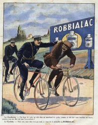 Robbialac塗料の広告：警察官は、Robbialac塗料のおかげで新品のように見えるため、自転車を盗んだサイクリストを告発する。"Le petit journal illustrious "に掲載された刻印