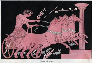 古代ギリシャ - 戦車レース - 「宇宙のすべての人々の用途と習慣」からの彫刻。Or History of the Government, Laws, Militia, Religion of All Nations from the Remotest Times to the Present Day" 1856年