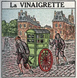 動物の牽引：17-18世紀の車椅子または「ドレッシング」。1925年の匿名のイラスト。個人蔵。