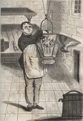 アンテルム・コレット（1785-1840）、ロシュフォールのバッグンで。ピエール・ザッコーネ（1817-1895）の『Histoire des bagnes depuis leur création à nos jours』（1877年）に掲載されている版画（Colonia Penale - Penal colony）。プライベートコレクション