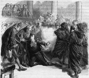 スウェーデン王グスタフ3世の暗殺 - スウェーデン王グスタフ3世（1746-1792）は、ストックホルム王立歌劇場の仮面舞踏会の最中、ヤコブ・ヨハン・アンカーストレムによって暗殺された - アルフォンス・ド・ラマルティーヌ著『Histoire des Girondins』（1790）所収の版画