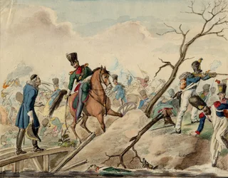 Bataillle de Leipsig (bataille des Nations) - An Episode from the Battle of Leipzig - Anonymous - 1813 - Watercolour on paper - 16,2x20,8 - Private Collection