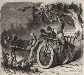 19世紀のトゥーロン・バグーンからの部隊の大胆な脱出。ピエール・ザッコーネ（1817-1895）の「Histoire des bagnes depuis leur création à nos jours」（1877年）に掲載された版画（Colonia Penale - Penal colony）。個人蔵。