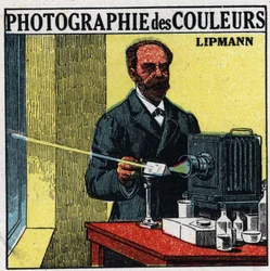 カラー写真：1891年にGabriel Lippmann（1845-1921）が発明したプロセス。1925年の匿名のイラスト。個人蔵。