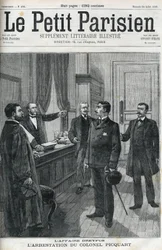 ドレフュス事件、1898年、ジョルジュ・ピカール中佐（1854-1914）の逮捕。1898年の「le petit Parisien」で。