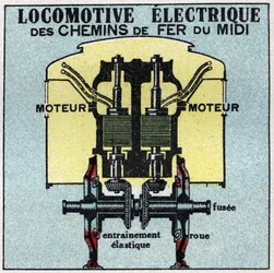 電気鉄道：南鉄道の電気機関車のエンジンの断面図。1925年の匿名のイラスト。個人蔵。