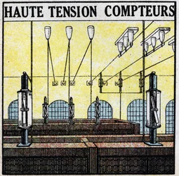 電線：高電圧メーター。1925年の匿名のイラスト。個人蔵。